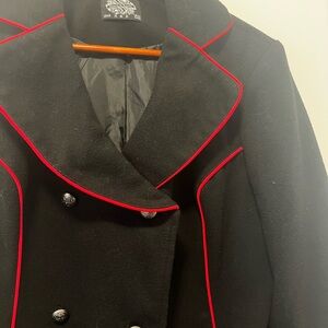 Hearts & Roses UK black coat with red trim